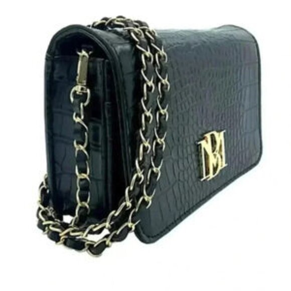 Badgley Mischka Black Croc-Embossed Chain Shoulder Bag - Picture 1 of 7